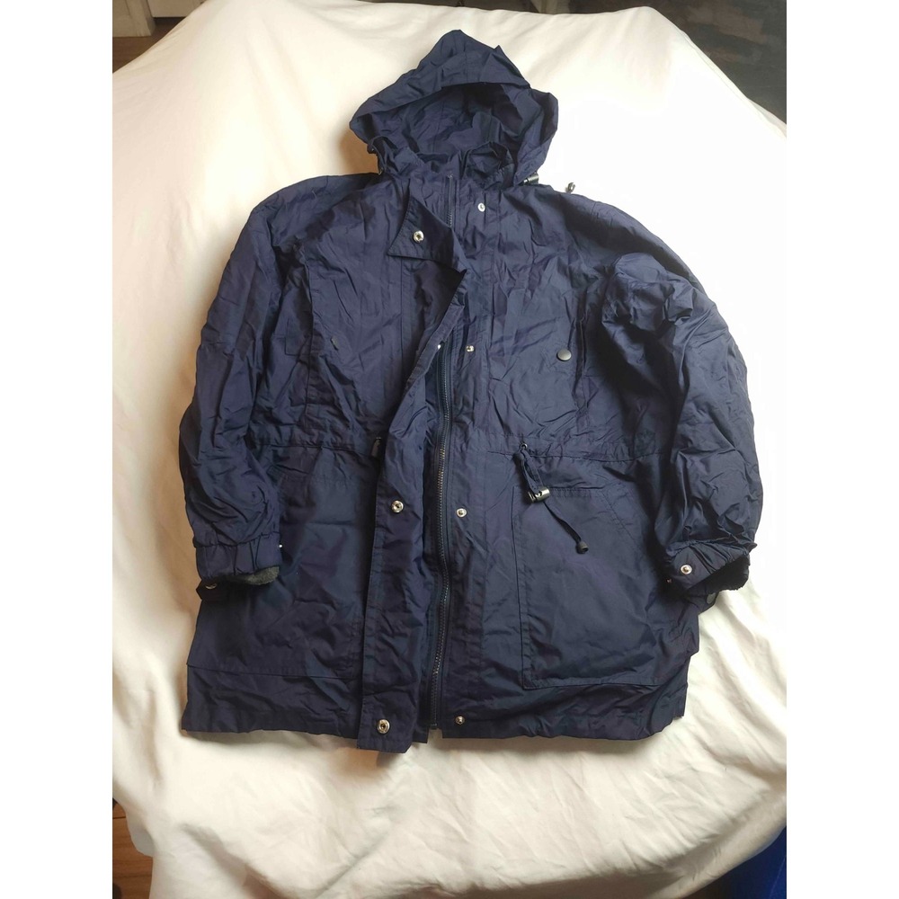 Woman Within Anorak Parka Jacket L 18/20 Blue Hooded Minimalist Utility Gorpcore - Picture 2 of 7